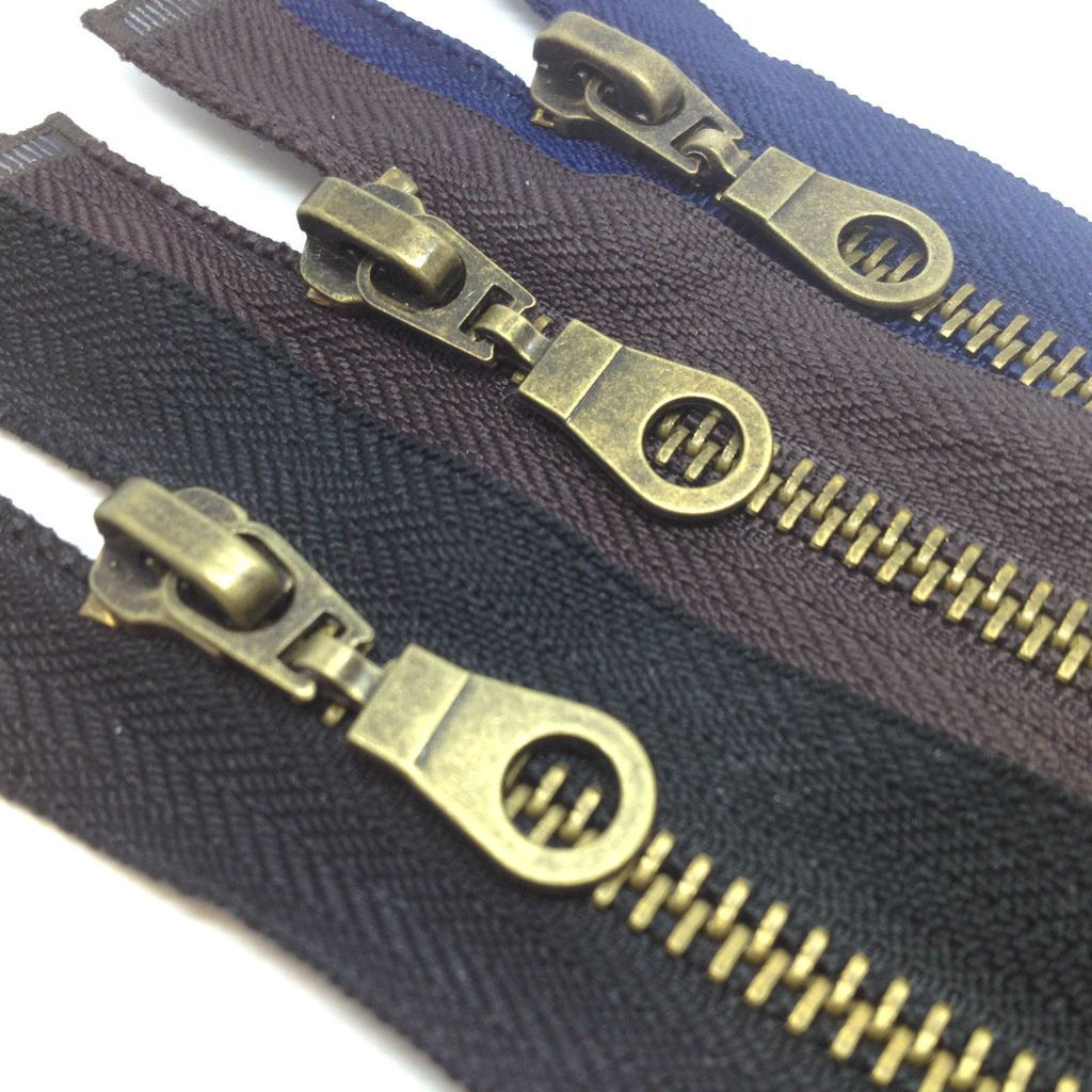 Antique Brass Metal Zips zippers Open end 5 Heavy Duty, Black